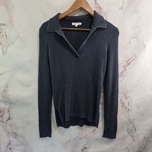 Alex Mill Sweater Womens Small Blue Polo Ribbed Knit V Neck Collared Lightweight